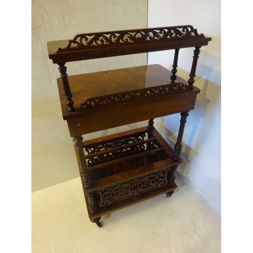 117 - A very good Victorian burr walnut canterbury fitted with a drawer and raised on turned legs.