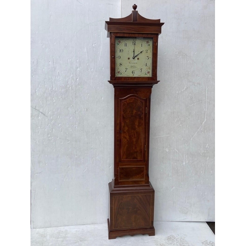 123 - A 19th century inlaid mahogany long cased clock with painted dial, Gaskin, Dublin.