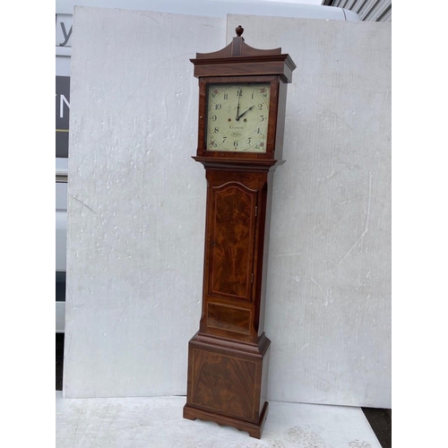 123 - A 19th century inlaid mahogany long cased clock with painted dial, Gaskin, Dublin.