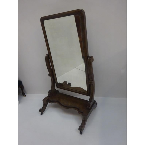 135 - Victorian mahogany cheval dressing mirror.