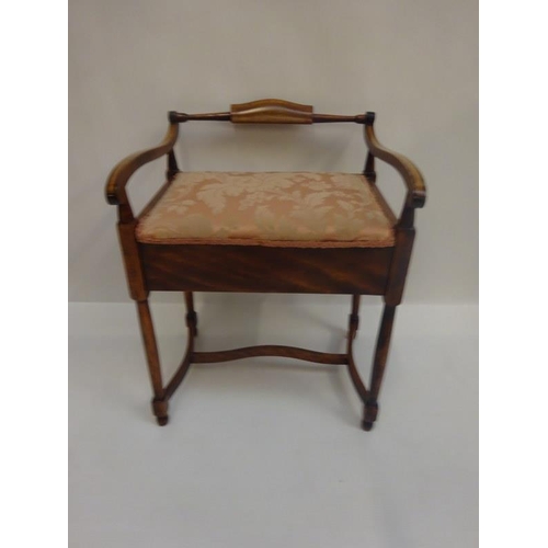 137 - Edwardian inlaid mahogany piano stool.