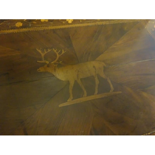 15 - 19th century Killarney wood ladies sewing box, the centre of the lift top inlaid with a deer raised ... 