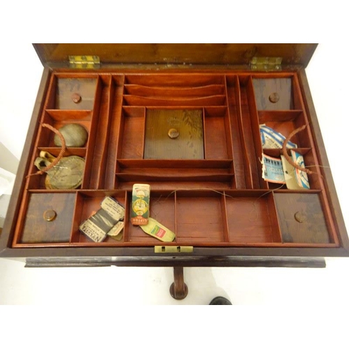 15 - 19th century Killarney wood ladies sewing box, the centre of the lift top inlaid with a deer raised ... 