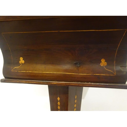 15 - 19th century Killarney wood ladies sewing box, the centre of the lift top inlaid with a deer raised ... 