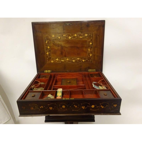 15 - 19th century Killarney wood ladies sewing box, the centre of the lift top inlaid with a deer raised ... 