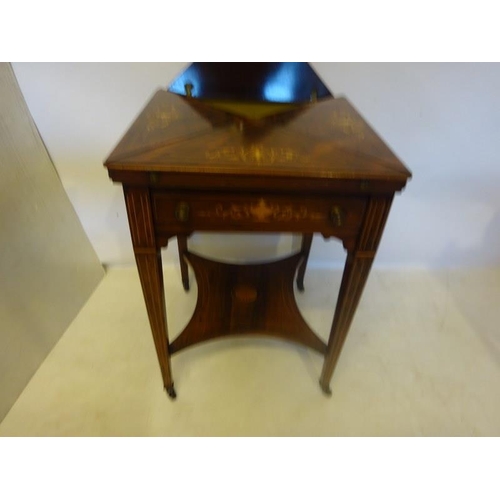 151 - Late 19th century inlaid rosewood envelope card table fitted with a drawer and raised on four taperi... 