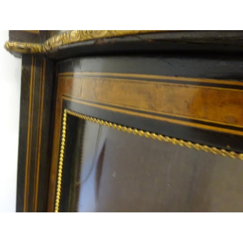 154 - Fine Victorian walnut and ebonized credenza, inset with porcelain plaques and mirrors flanked by cor... 