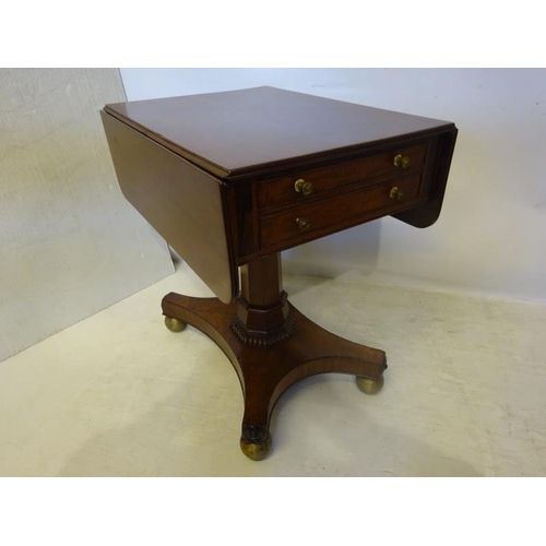 158 - Regency mahogany Pembroke table, the drop leaf top fitted with real and dummy drawers raised on colu... 