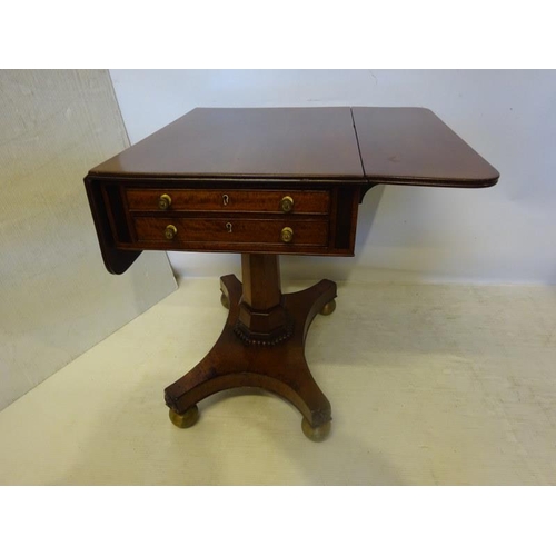 158 - Regency mahogany Pembroke table, the drop leaf top fitted with real and dummy drawers raised on colu... 