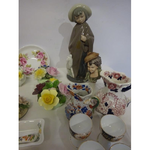 16 - Mixed lot of chinaware - old Doulton jug, Aynsley flowers, etc.