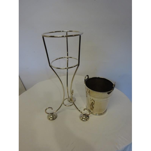 162 - A plated wine bucket and stand.