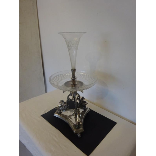 168 - Fine antique silver plated and glass table centre piece.