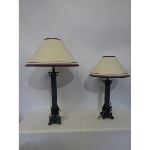 18 - Two metal table lamps and shades.