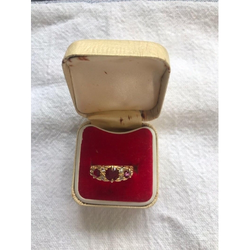 207 - Antique 18th carat gold ruby and diamond ring. Size N.