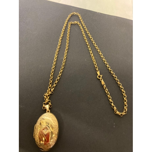 219 - 9 carat gold chain and locket, the locket with diamond inset.