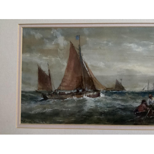 231 - Edwin Hayes 1819/20 -1904,
Boats in heavy seas,
Watercolour,
Signed lower left,
Overall size - 38cm ... 