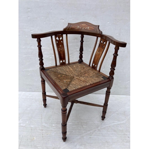 277 - Victorian inlaid mahogany corner chair.