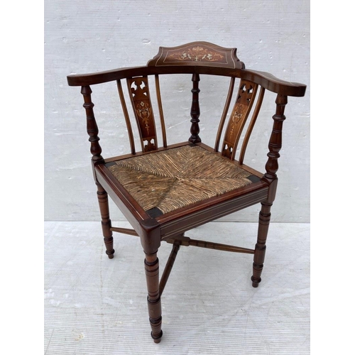 277 - Victorian inlaid mahogany corner chair.