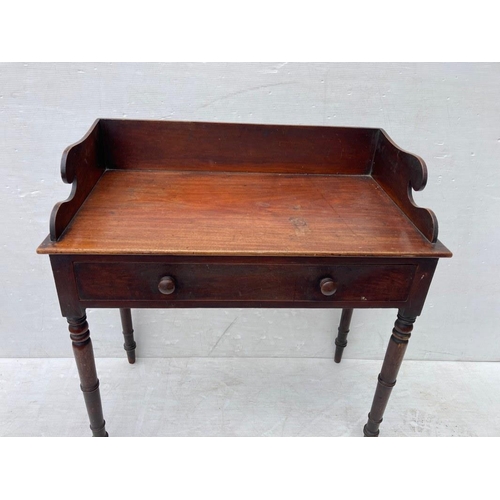 278 - Victorian mahogany tray back table fitted with a drawer and raised on turned legs. W. 94cm, H. 92cm,... 