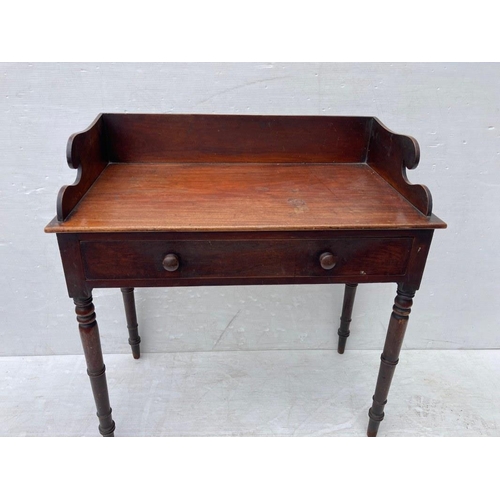 278 - Victorian mahogany tray back table fitted with a drawer and raised on turned legs. W. 94cm, H. 92cm,... 