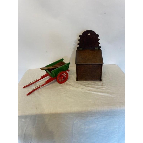 287 - Oak candle box and handmade cart. (2)