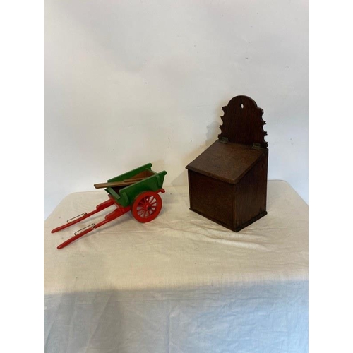 287 - Oak candle box and handmade cart. (2)