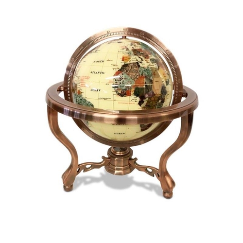 293 - Globe of the World on copper stand with compass. (glass cracked)