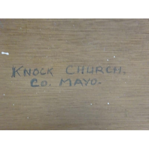 295 - Leon O'Kennedy (1945),
Knock Church, Co. Mayo,
Oil on board,
Signed and dated 1960,
Overall size 49c... 