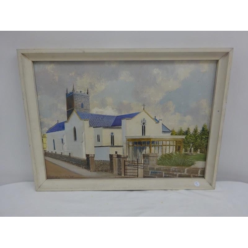 295 - Leon O'Kennedy (1945),
Knock Church, Co. Mayo,
Oil on board,
Signed and dated 1960,
Overall size 49c... 