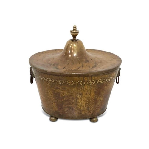 332 - Antique oval shaped brass coal bucket and lid.