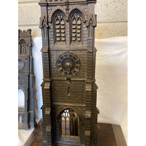 341 - A 19th century heavy metal clock tower in the Pugin style, the clock with single fusee movement. Clo... 