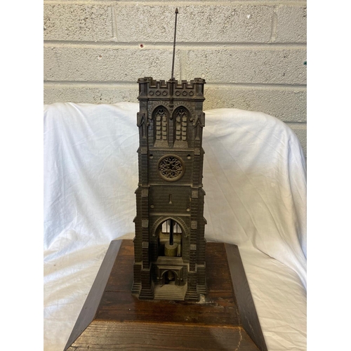 341 - A 19th century heavy metal clock tower in the Pugin style, the clock with single fusee movement. Clo... 