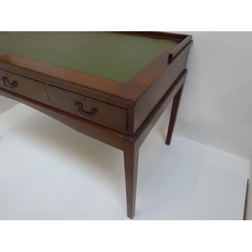 45 - A mahogany side or writing table fitted with three drawers and raised on square legs, (Ex. Munster a... 