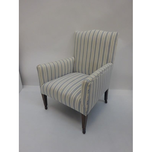 54 - Edwardian easy chair with stripe upholstery.