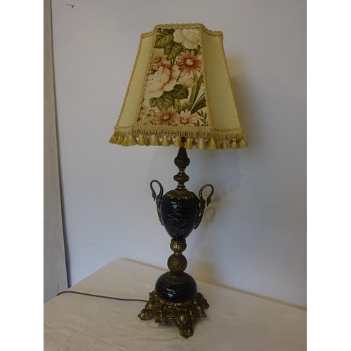 83 - Decorative brass and marble side lamp and shade.