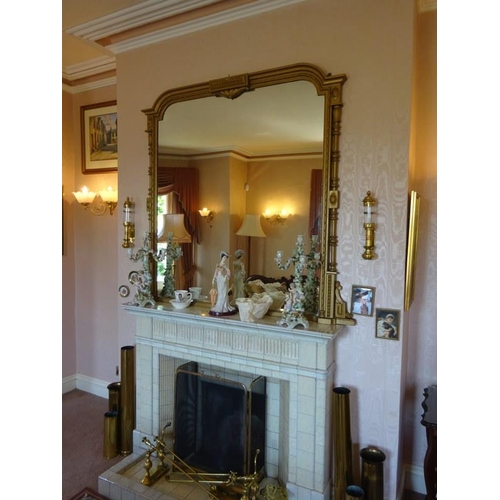 91 - Large 19th century gilt framed over mantle mirror. H. 143cm x 156cm approx.