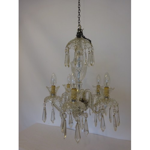 355 - Neat sized Waterford glass 5 branch cut glass chandelier.