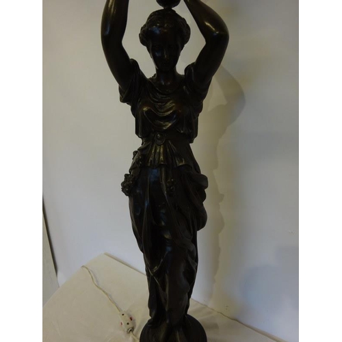 108 - Tall Victorian metal figure lamp with flame torch shade. H. 100cm approx.