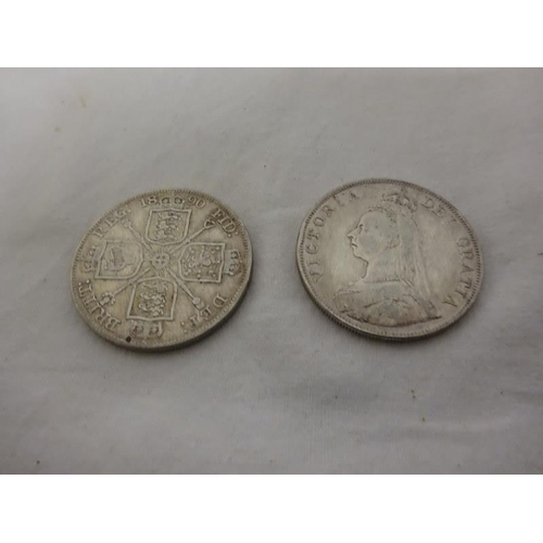 279 - Two Victorian silver four shilling pieces, 1889 and 1890.