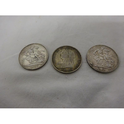 280 - Three Victorian silver five shilling pieces - 1893, 1893, 1896.