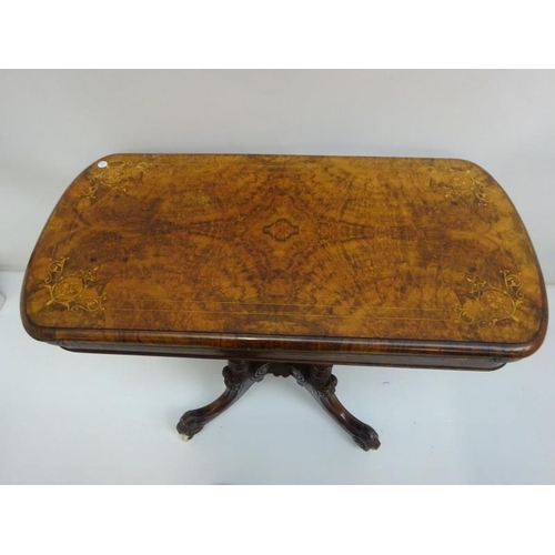 3 - A good Victorian inlaid walnut fold over card table. W. 90cm, D. 46cm, H. 77cm approx.