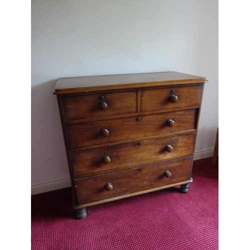 327 - An early Victorian mahogany chest of two short and three long drawers, original handles and raised o... 