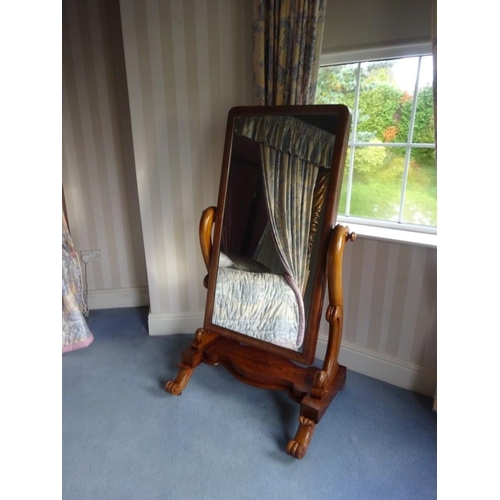 345 - Victorian mahogany cheval dressing mirror.