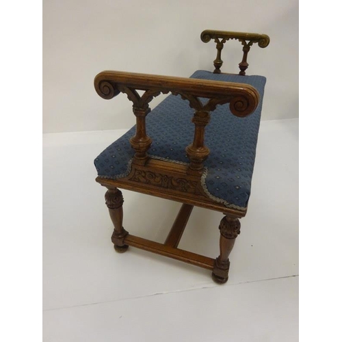 349 - Antique carved oak long stool.