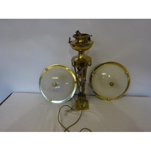 354 - Two ceiling lights and an old brass lamp and a hanging shade.(4)