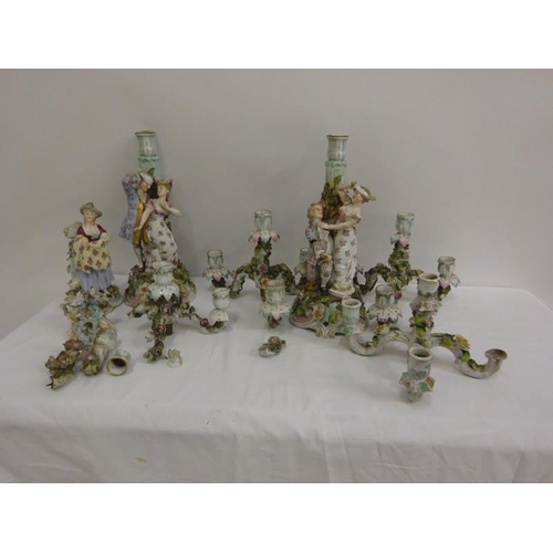 356 - Antique German porcelain candleabra, damaged throughout.