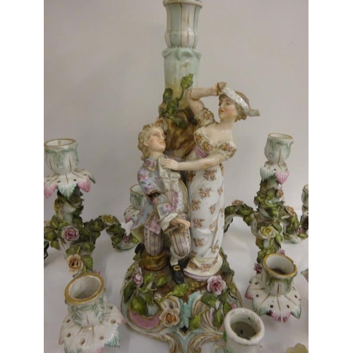 356 - Antique German porcelain candleabra, damaged throughout.