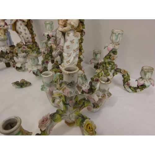 356 - Antique German porcelain candleabra, damaged throughout.