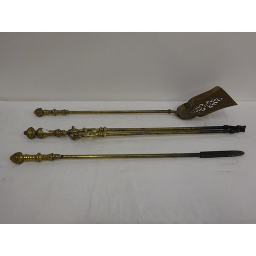 357 - Set of Victorian brass fire irons.