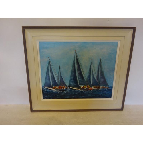 40 - B. O'Brien,
Sailing boats in choppy waters,
Oil on canvas,
Signed,
Picture size - 60cm x 75cm approx... 